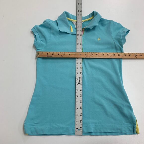 Lilly Pulitzer Shirt Womens S Small Aqua Polo Stretch Slit Hem Cap Sleeve *READ - Picture 6 of 12